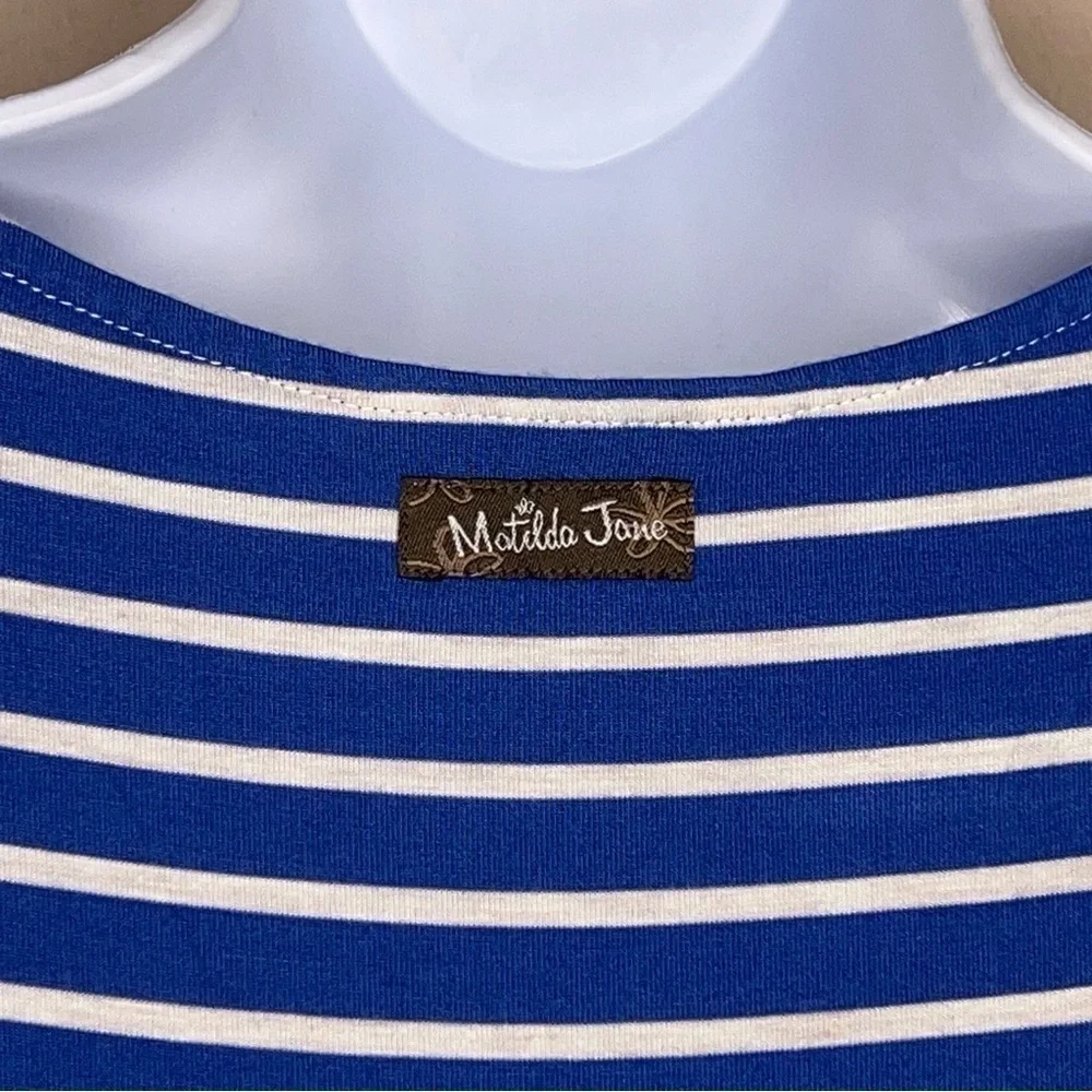 SMALL MATILDA JANE BLUE WHITE STRIPED DRESS STRETCH MAXI 3/4 Sleeve